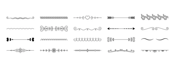 Set Black Simple Line Collection Doodle Border Elements Vektortervezés Style — Stock Vector