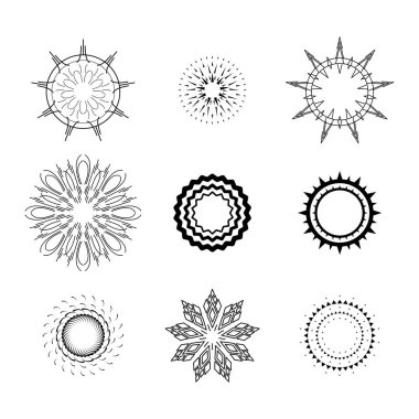 Soyut Koleksiyonu Ayarla Yıldız patlaması Günbatımı Kara Hat Doodle Tasarım Elementleri Güneş Işığı Parıltısı Vektör Tasarım Biçimi