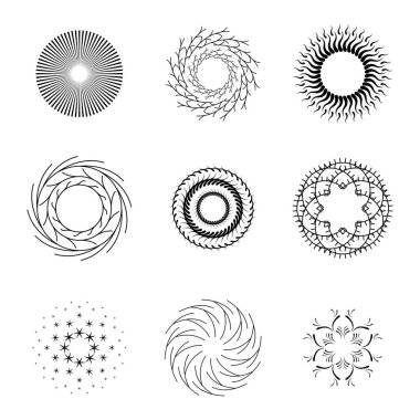 Soyut Koleksiyonu Ayarla Yıldız patlaması Günbatımı Kara Hat Doodle Tasarım Elementleri Güneş Işığı Parıltısı Vektör Tasarım Biçimi