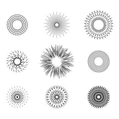 Soyut Koleksiyonu Ayarla Yıldız patlaması Günbatımı Kara Hat Doodle Tasarım Elementleri Güneş Işığı Parıltısı Vektör Tasarım Biçimi