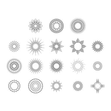 Soyut Koleksiyonu Ayarla Yıldız patlaması Günbatımı Kara Hat Doodle Tasarım Elementleri Güneş Işığı Parıltısı Vektör Tasarım Biçimi