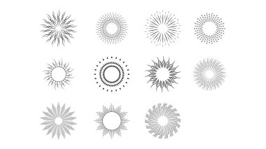 Soyut Koleksiyonu Ayarla Yıldız patlaması Günbatımı Kara Hat Doodle Tasarım Elementleri Güneş Işığı Parıltısı Vektör Tasarım Biçimi