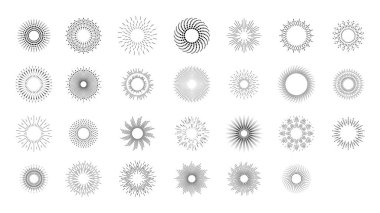 Soyut Koleksiyonu Ayarla Yıldız patlaması Günbatımı Kara Hat Doodle Tasarım Elementleri Güneş Işığı Parıltısı Vektör Tasarım Biçimi