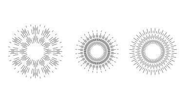 Soyut Koleksiyonu Ayarla Yıldız patlaması Günbatımı Kara Hat Doodle Tasarım Elementleri Güneş Işığı Parıltısı Vektör Tasarım Biçimi