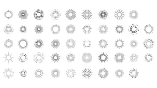 Set Abstract Collection Starburst Sunburst Sunset Black Line Doodle Design — Image vectorielle