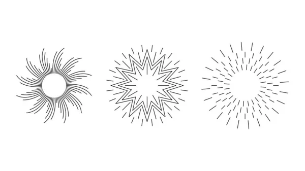 Set Colección Abstracta Starburst Sunburst Sunset Black Line Doodle Design — Vector de stock