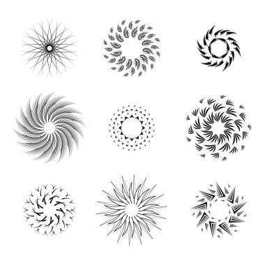 Soyut Koleksiyonu Ayarla Yıldız patlaması Günbatımı Kara Hat Doodle Tasarım Elementleri Güneş Işığı Parıltısı Vektör Tasarım Biçimi