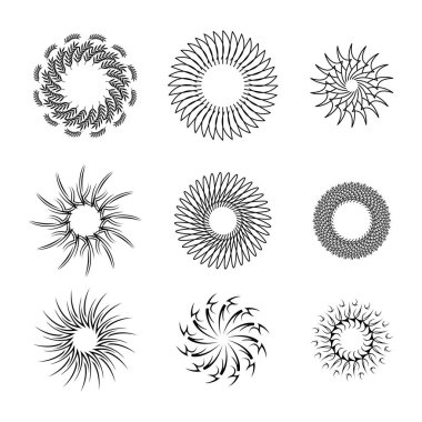 Soyut Koleksiyonu Ayarla Yıldız patlaması Günbatımı Kara Hat Doodle Tasarım Elementleri Güneş Işığı Parıltısı Vektör Tasarım Biçimi