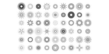 Soyut Koleksiyonu Ayarla Yıldız patlaması Günbatımı Kara Hat Doodle Tasarım Elementleri Güneş Işığı Parıltısı Vektör Tasarım Biçimi