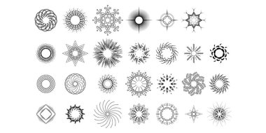 Soyut Koleksiyonu Ayarla Yıldız patlaması Günbatımı Kara Hat Doodle Tasarım Elementleri Güneş Işığı Parıltısı Vektör Tasarım Biçimi