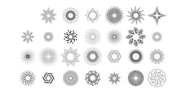 Soyut Koleksiyonu Ayarla Yıldız patlaması Günbatımı Kara Hat Doodle Tasarım Elementleri Güneş Işığı Parıltısı Vektör Tasarım Biçimi