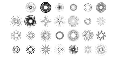 Soyut Koleksiyonu Ayarla Yıldız patlaması Günbatımı Kara Hat Doodle Tasarım Elementleri Güneş Işığı Parıltısı Vektör Tasarım Biçimi