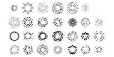 Soyut Koleksiyonu Ayarla Yıldız patlaması Günbatımı Kara Hat Doodle Tasarım Elementleri Güneş Işığı Parıltısı Vektör Tasarım Biçimi