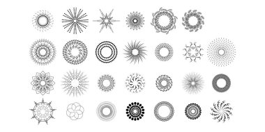 Soyut Koleksiyonu Ayarla Yıldız patlaması Günbatımı Kara Hat Doodle Tasarım Elementleri Güneş Işığı Parıltısı Vektör Tasarım Biçimi