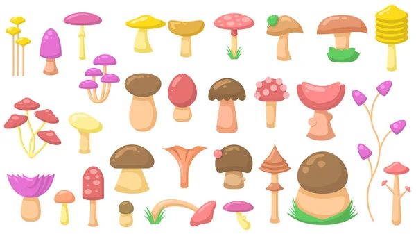 Set Abstract Collection Desenhos Animados Planos Cogumelos Cores Diferentes Conceito — Vetor de Stock