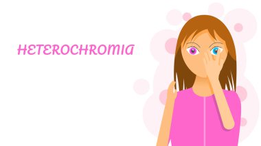 Düz Kız Karakteri, yüzünü farklı renklerdeki gözlerle kapatıyor. Heterokromi Konsepti.