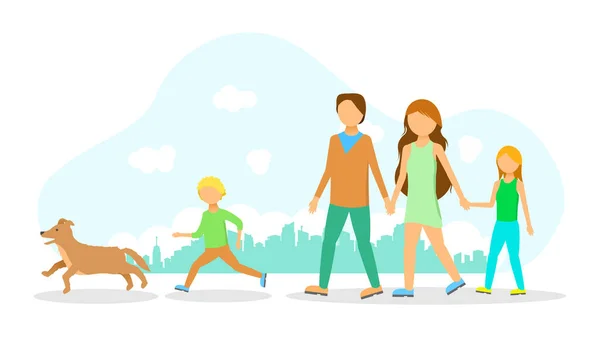 Abstract Flat Man Woman Child Dog Family Couple Cartoon People — Διανυσματικό Αρχείο