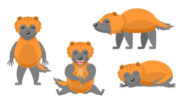 Soyut Koleksiyon Düz Çizgi Filmini Farklı Hayvan Kurtları Standı, Kemirgen Yeme, Uyku Vektörü Tasarım Elementleri Vahşi Yaşam