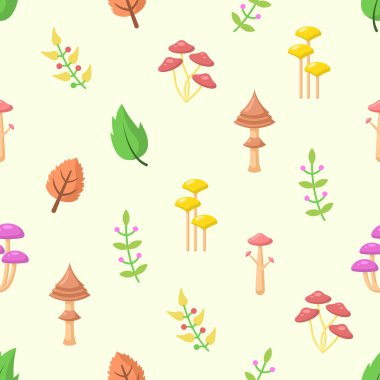 Kusursuz Desensiz Desensiz Mantar Mantarları Yaprak Ormanı Vektör Tasarım Stili Tasarım Tekstil Tekstil, Giysi, Hediye Paketi, Duvar Kağıdı, Pastel