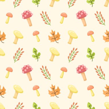 Kusursuz Desensiz Desensiz Mantar Mantarları Yaprak Ormanı Vektör Tasarım Stili Tasarım Tekstil Tekstil, Giysi, Hediye Paketi, Duvar Kağıdı, Pastel