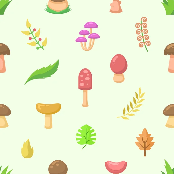 Seamless Pattern Abstract Elements Mushrooms Leaves Leaf Forest Vector Design — Stock Vector