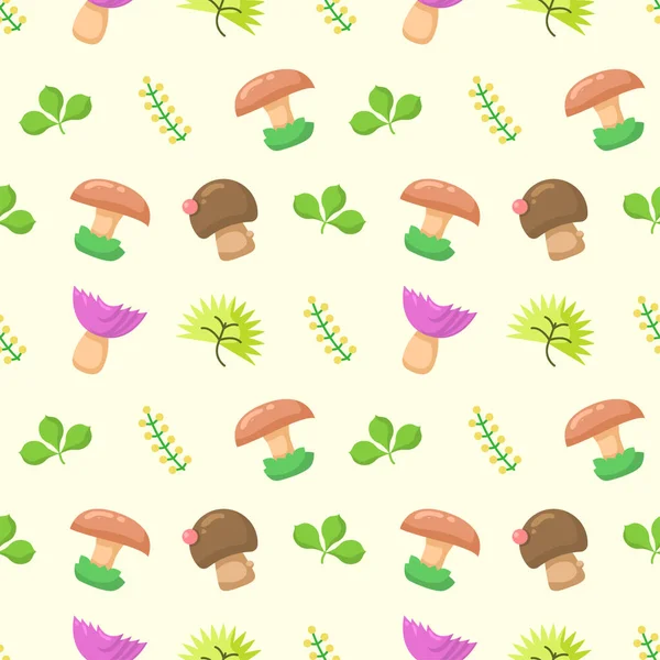 Samless Pattern Abstract Elements Mushroom Leaves Leaf Forest Vector Design — стоковий вектор