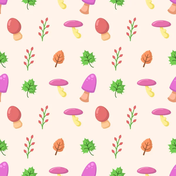 Samless Pattern Abstract Elements Mushroom Leaves Leaf Forest Vector Design — стоковий вектор