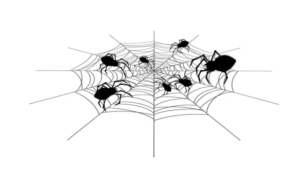 白い背景を持つWeb上のクモ ハロウィンの背景デザイン要素 不気味なホラー装飾ベクトル — ストックベクタ