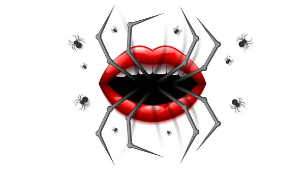 Araña Con Labios Sobre Fondo Blanco Elementos Diseño Halloween Vector — Vector de stock