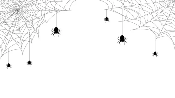 Spindlar Webben Med Vit Bakgrund Halloween Bakgrund Design Element Läskig — Stock vektor