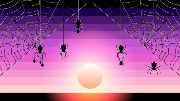 Spider Web Fondo Oscuro Con Luna Halloween Elementos Diseño Espeluznante — Archivo Imágenes Vectoriales