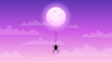 Ayın Bulutlu Karanlık Arkaplanda Örümcek Ağı Cadılar Bayramı Elementleri Ürkütücü Korkunç Korku Dekoratörü