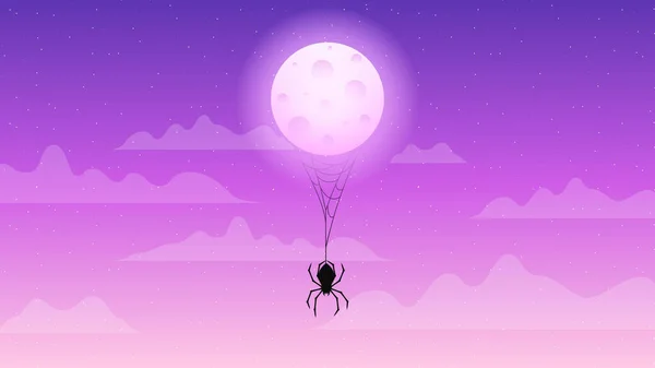 Spinnennetz Auf Dunklem Hintergrund Mit Mondwolken Halloween Designelemente Gruselig Gruselig — Stockvektor