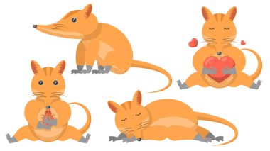 Soyut Koleksiyonu Düzleştir Farklı Hayvan Hayvanı Fil Oturuyor, Uyuyor, Böcek Yiyor, Kucaklıyor Kalp Vektörü Tasarımı Tarzı Doğal Yaşam Elementleri Hayvanı