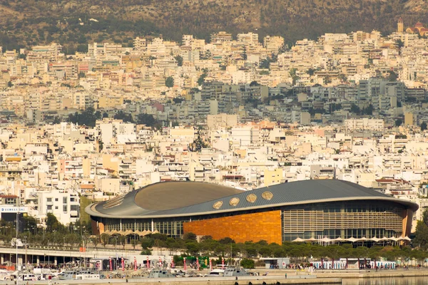 Athens, Greece 7 Jume 2016. Tae kwon do stadium in Greece Piraeus. Landscape view of the city with the stadium as foreground. — Stock Photo, Image