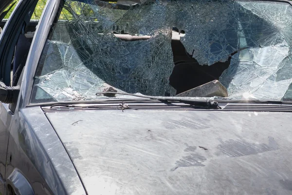 Car windscreen broken. Old and Wrecked car.