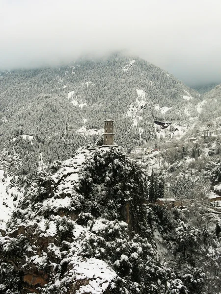 bir karlı dağın tepesinde saat.