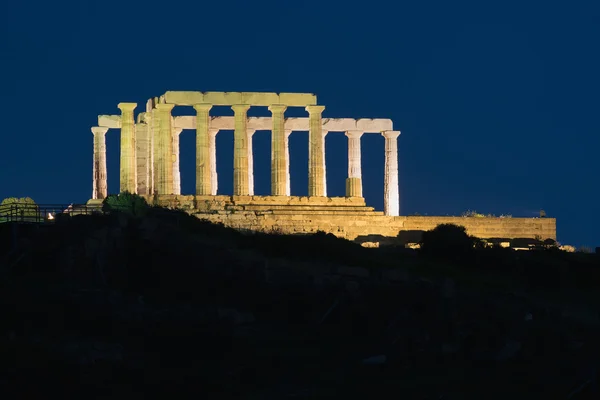 Poseidon's temple in Sounio Greece. Night view. — Stockfoto