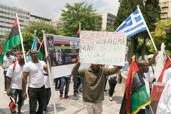 DATE: 30 may 2015. LOCATION: Sintagma in Athens Greece. EVENT: the 30th may rally day in remembrance of Biafrans fallen heroes who died in the genocidal war committed against biafrans by the Nigerians.