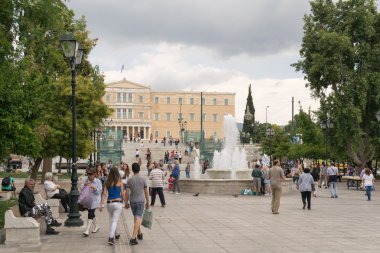 Athens, Greece - May 30, 2015: Every day life in Sintagma Athens with tourists and local people.