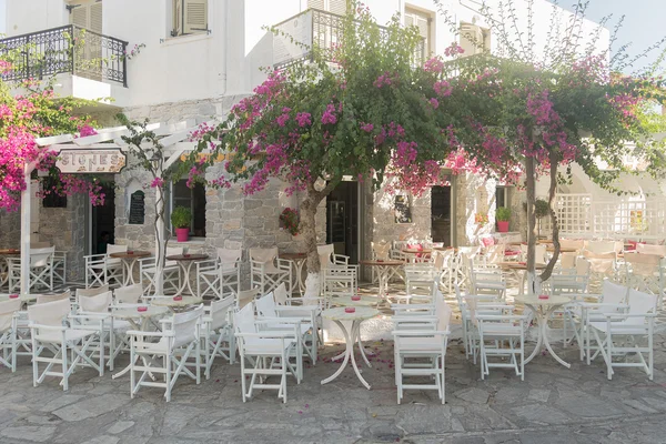 Antiparos, Grecja, 12 sierpnia 2015. Antiparos kawiarnie są gotowi na przyjęcie turystów i mieszkańców w pięknym otoczeniu. — Zdjęcie stockowe