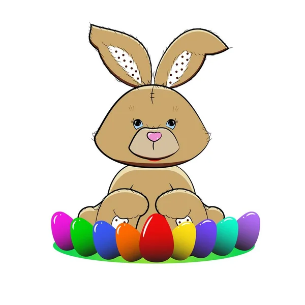 Easter Bunny Colorful Eggs — Stock Vector