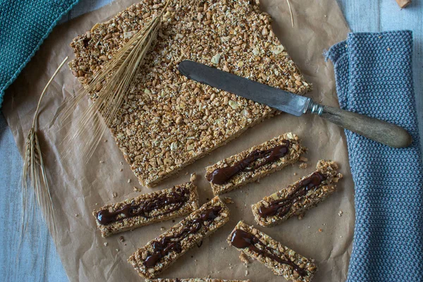 Caseiro Não Assar Barra Granola Com Chocolate Feito Com Cereais — Fotografia de Stock