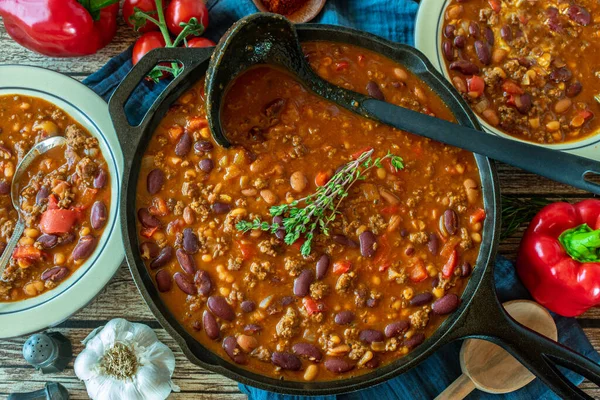 Fresh Homemade Tex Mex Bean Stew Minced Meat Cooked Kidney — Stock Photo, Image