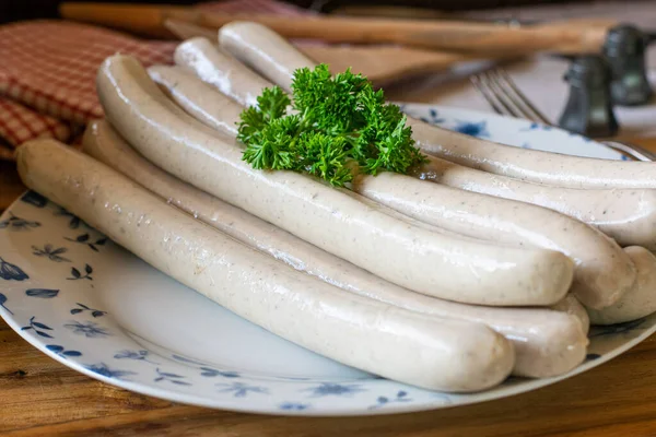 Traditional German Sausage Bratwurst Thuringian Called Thringer Bratwurst Thringer Rostbratwurst — Stock Photo, Image