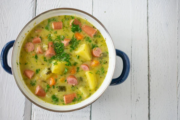 Pot Potato Soup Vienna Sausage Homemade Fresh Cooked Potato Soup — Stock Photo, Image