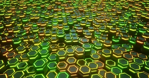 Amarillo y verde. Fondo abstracto hexágono. estructura hexagonal ilustración 3d —  Fotos de Stock
