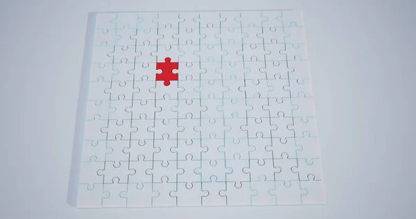 Зібрана біла головоломка з червоною фігурою 3d ілюстрація — стокове фото