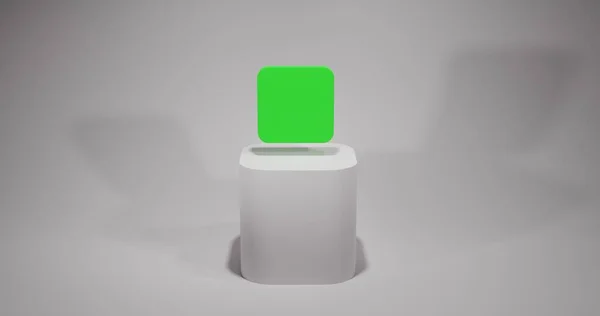 Icono verde sobre el pedestal sobre un fondo blanco 3D renderizado — Foto de Stock