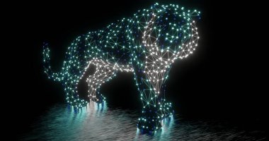 Tiger made from glowing wireframe 3d-rendering illustration
